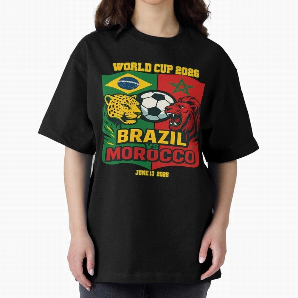 Brazil Vs Morocco June 13 2026 World Cup Soccer We Are Morocco Oversized T-Shirt Treasure Match Day Hype around FIFA World Cup 2026 Group Stage, Haaland and Mbappe, Spain and Netherlands, Sports Nostalgia, International Competition, Famous Players