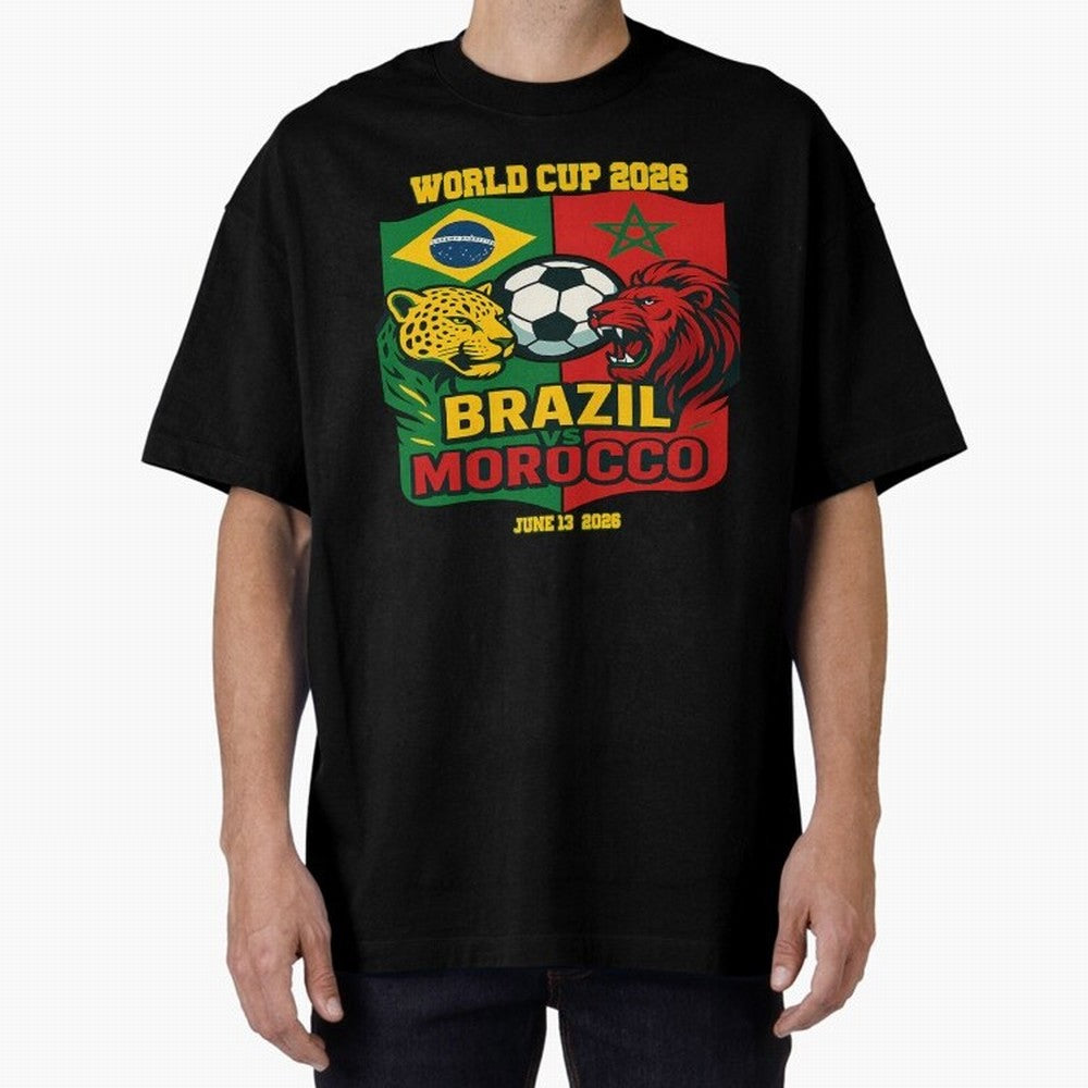 Brazil Vs Morocco June 13 2026 World Cup Soccer We Are Morocco Oversized T-Shirt Treasure Match Day Hype around FIFA World Cup 2026 Group Stage, Haaland and Mbappe, Spain and Netherlands, Sports Nostalgia, International Competition, Famous Players
