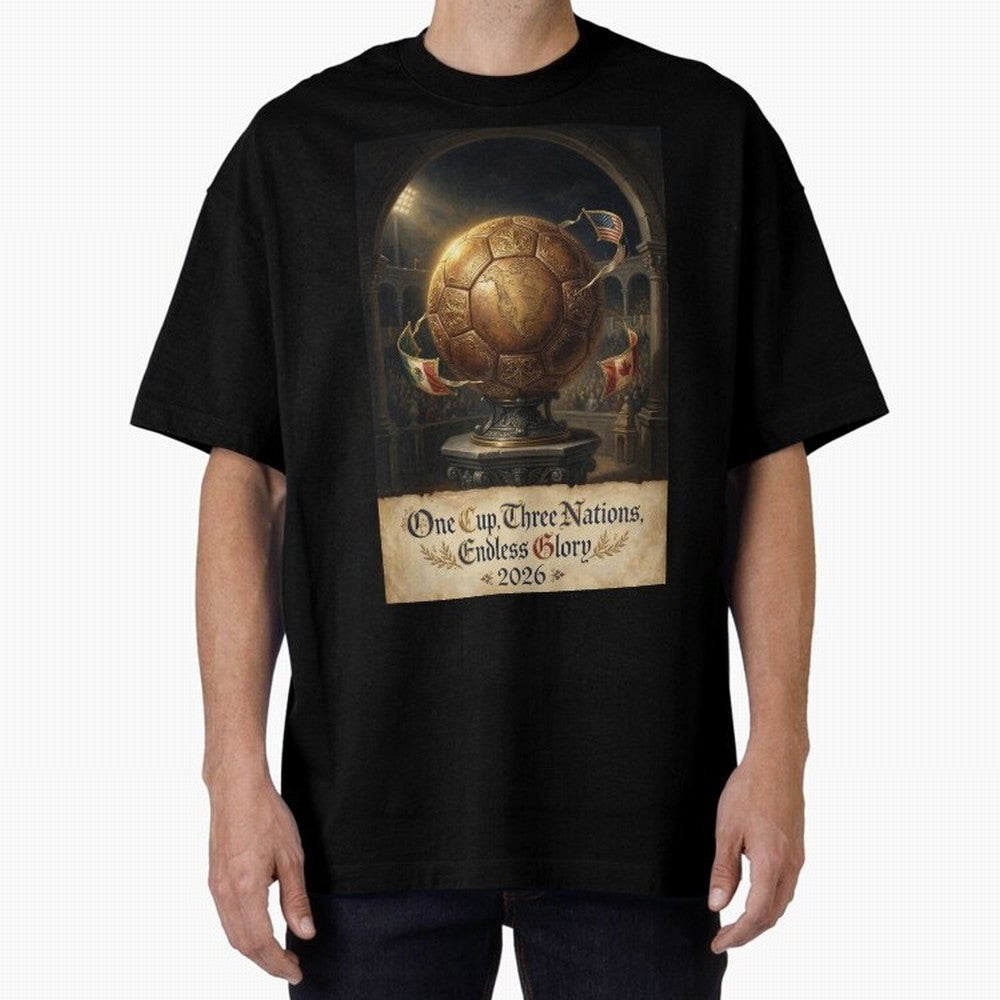 World Cup 2026 Emblem USA Canada Mexico Oversized T-Shirt Stand with Global Football Passion for FIFA World Cup 2026 Group Stage, Built around Cristiano Ronaldo, France, Football Passion, Legendary Performances, Festival Vibes and Supporter