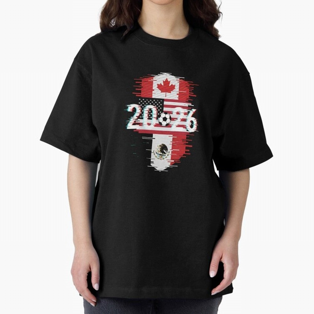 Glitched United 2026 - North America Emblem Cup T-Shirt_82794505 Oversized T-Shirt Relive Legendary Nights from Match Day Hype around FIFA World Cup 2026 Group Stage, Neymar, Argentina, France and Brazil, Fan Favorite Moments, National Team