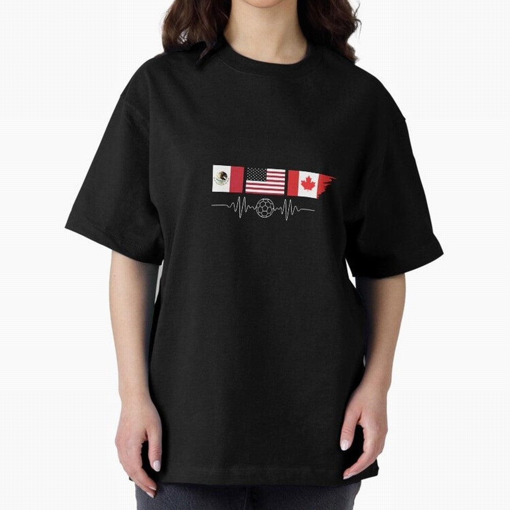 North America Soccer Heartbeat Flags 2026 Cup T-Shirt_82794888 Oversized T-Shirt Show Love for Legendary Goals in the FIFA World Cup 2026 Journey through CR7 and Messi Highlights, Brazil, Portugal and Argentina Pride, Global Supporter Spirit,