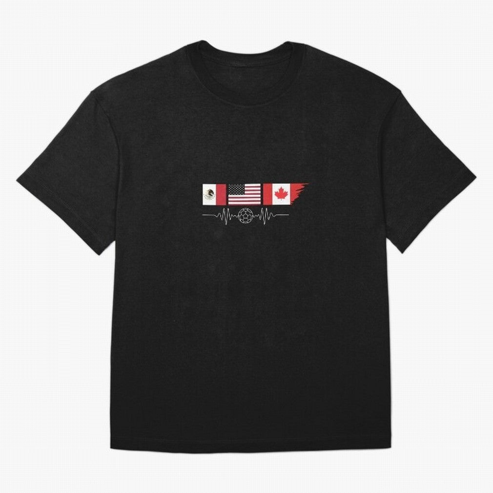 North America Soccer Heartbeat Flags 2026 Cup T-Shirt_82794888 Oversized T-Shirt Show Love for Legendary Goals in the FIFA World Cup 2026 Journey through CR7 and Messi Highlights, Brazil, Portugal and Argentina Pride, Global Supporter Spirit,