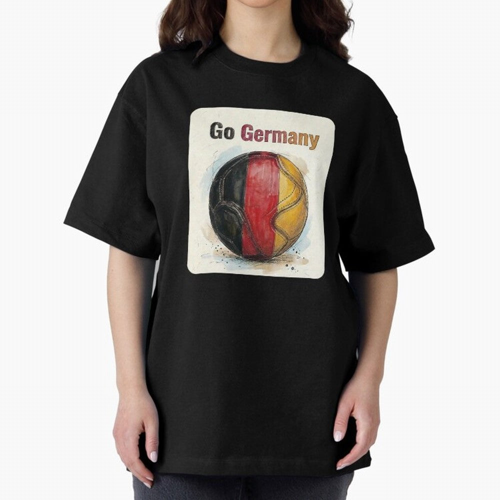 Go Germany Soccer Ball Flag | German Football Fan Graphic Tee Oversized T-Shirt Spotlight the FIFA World Cup 2026 USA Canada Mexico Journey through Haaland Highlights, Spain Pride, Global Supporter Spirit, Legendary Goals, National Colors and