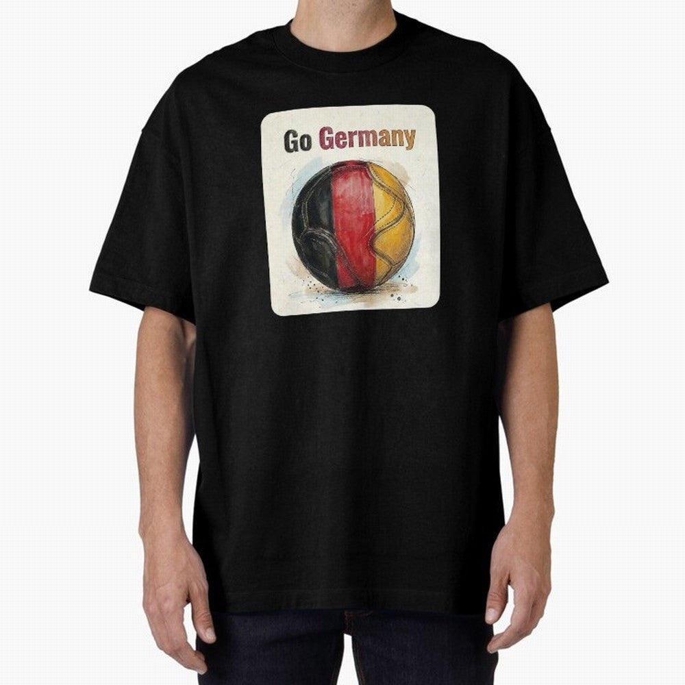 Go Germany Soccer Ball Flag | German Football Fan Graphic Tee Oversized T-Shirt Spotlight the FIFA World Cup 2026 USA Canada Mexico Journey through Haaland Highlights, Spain Pride, Global Supporter Spirit, Legendary Goals, National Colors and