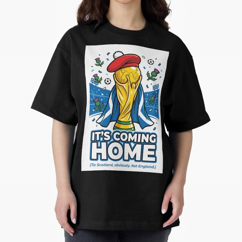 It's Coming Home Oversized T-Shirt Enjoy the Biggest Football Party of Global Football Passion for FIFA World Cup 2026 USA Canada Mexico, Driven by CR7 and Messi, Spain and Netherlands, Goal Celebration Energy, Supporter Heritage, Football Icons