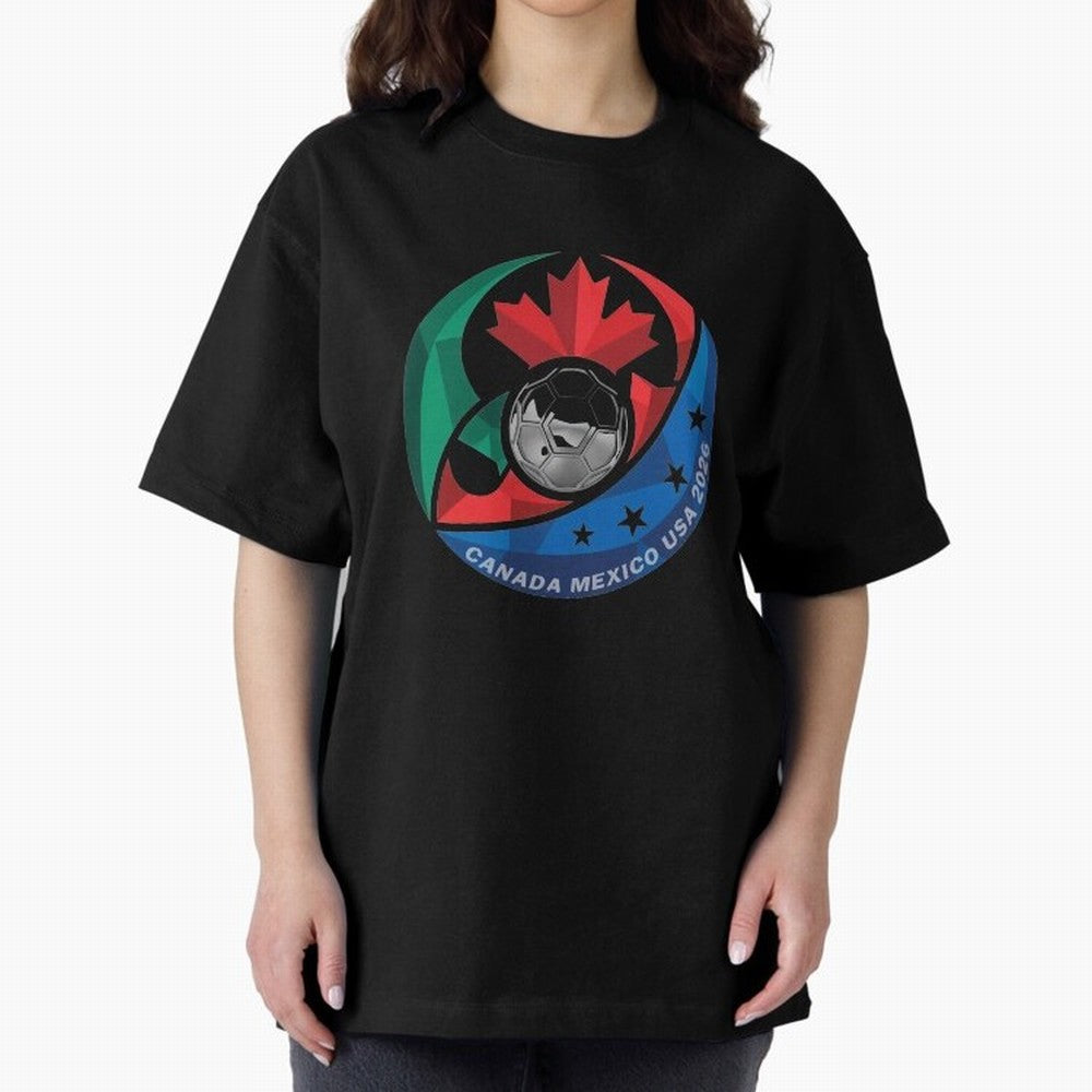 Canada Mexico USA 2026 Round Soccer Emblem Cup T-Shirt_83488590 Oversized T-Shirt Keep the Match Day Mood of Global Football Passion for FIFA World Cup 2026 USA Canada Mexico, with Mbappe, France, Football Festival Excitement, Trophy Ambitions,