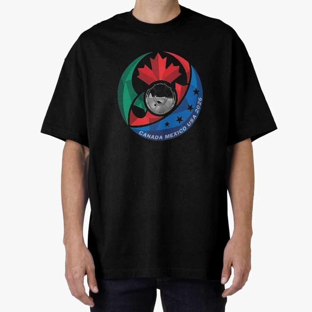 Canada Mexico USA 2026 Round Soccer Emblem Cup T-Shirt_83488590 Oversized T-Shirt Keep the Match Day Mood of Global Football Passion for FIFA World Cup 2026 USA Canada Mexico, with Mbappe, France, Football Festival Excitement, Trophy Ambitions,