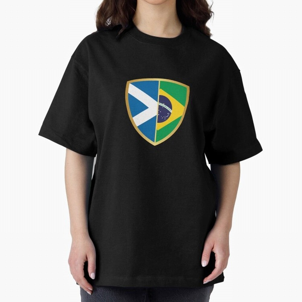 FIFA World Cup -Scotland v Brazil Oversized T-Shirt Show Match Day Excitement for FIFA World Cup 2026 Group Stage Capturing Messi, Neymar and Mbappe, Brazil Energy, Retro Football Energy, Iconic Rivalries, Trophy Chase Drama and Stadium Atmosphere;