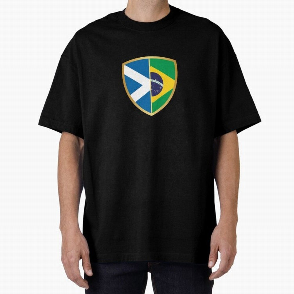 FIFA World Cup -Scotland v Brazil Oversized T-Shirt Show Match Day Excitement for FIFA World Cup 2026 Group Stage Capturing Messi, Neymar and Mbappe, Brazil Energy, Retro Football Energy, Iconic Rivalries, Trophy Chase Drama and Stadium Atmosphere;