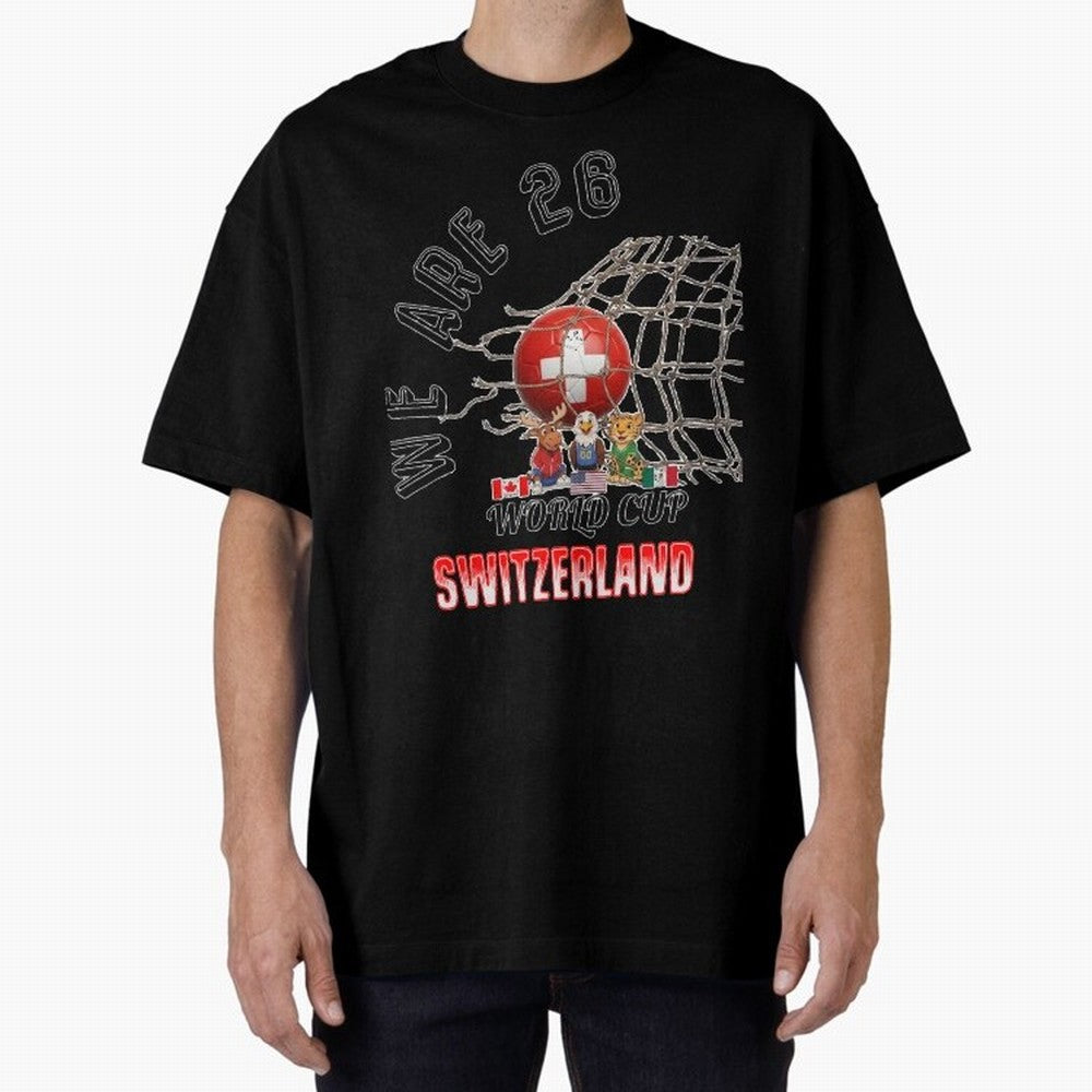 World cup 26 - Switzerland Oversized T-Shirt Carry FIFA World Cup 2026 for Fans of Haaland and France and Portugal, Bringing Soccer Culture, Superstar Moments, National Team Dreams and Competitive Fire; Made for Die Hard Supporters, Soccer Lovers,