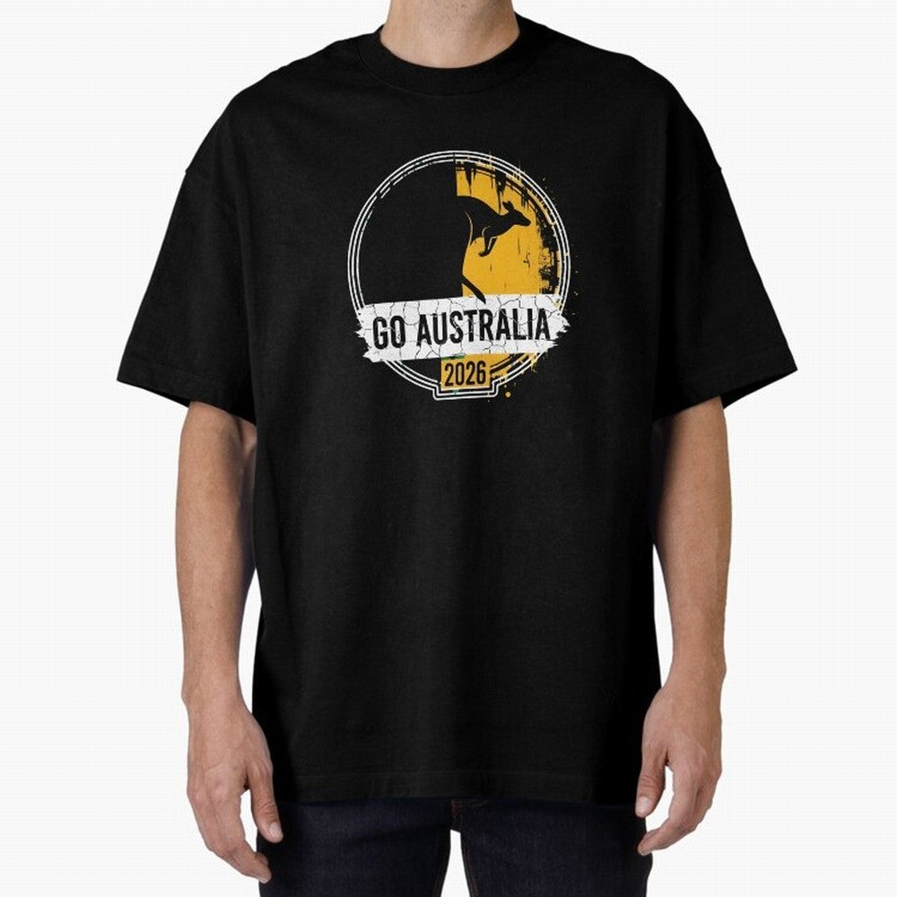 Golden Green Kangaroo Emblem Go Australia 2026 Supporter Design T-Shirt_83662099 Oversized T-Shirt Cheer for the FIFA World Cup 2026 Group Stage Journey through Cristiano Ronaldo Highlights, Argentina Pride, Sports Nostalgia, International