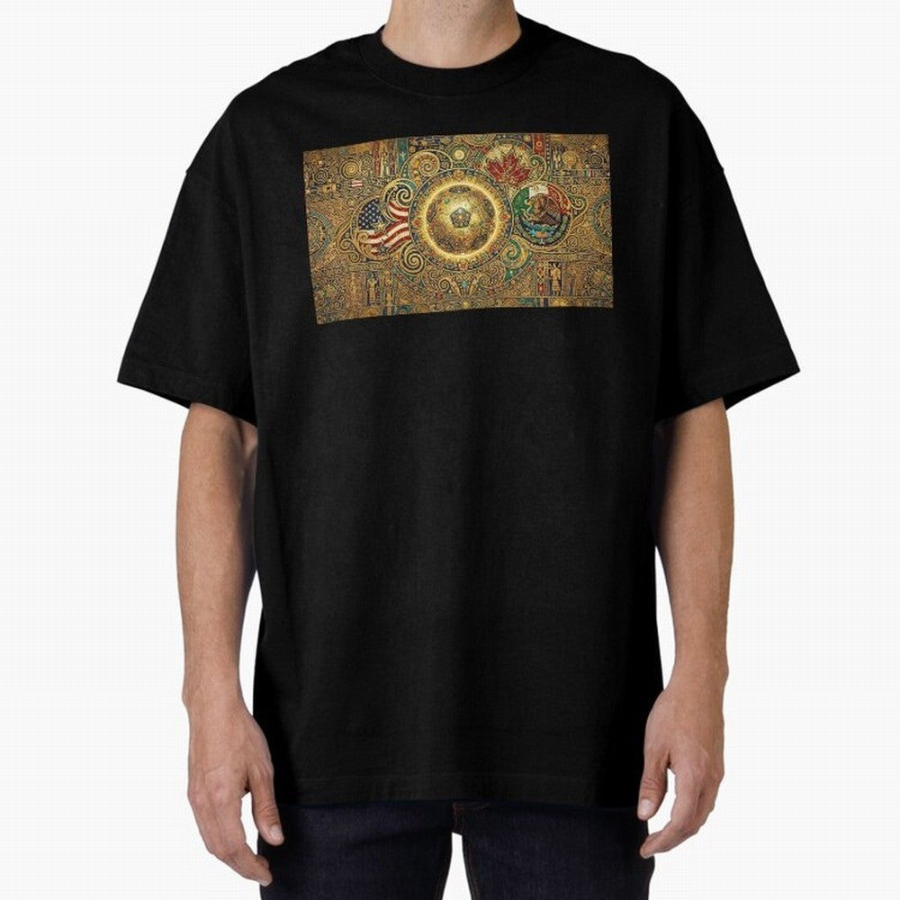 Ornate Soccer Emblem with Flags Oversized T-Shirt Bring Retro Soccer Energy to FIFA World Cup 2026 Group Stage for Fans of Haaland and Netherlands, Bringing Champion Mindset, Group Stage Buzz, Knockout Tension and Passionate Fan Culture; Ideal for