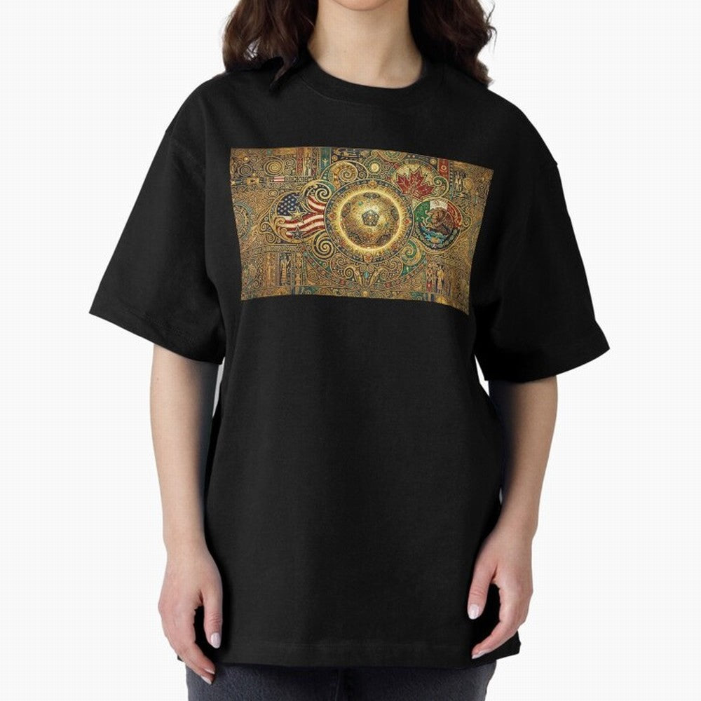 Ornate Soccer Emblem with Flags Oversized T-Shirt Bring Retro Soccer Energy to FIFA World Cup 2026 Group Stage for Fans of Haaland and Netherlands, Bringing Champion Mindset, Group Stage Buzz, Knockout Tension and Passionate Fan Culture; Ideal for