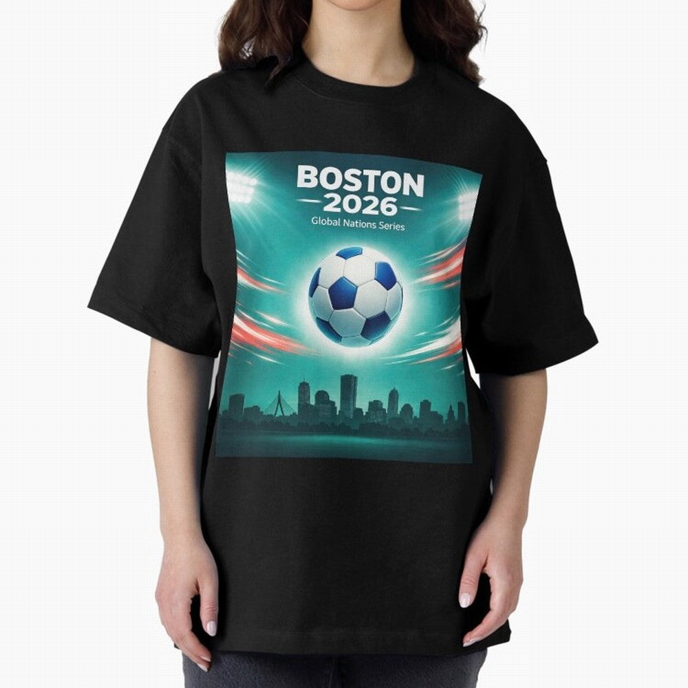 Boston 2026 Soccer Event Oversized T-Shirt Honor Champions and Dreams in Match Day Hype around FIFA World Cup 2026 Group Stage, Cristiano Ronaldo, Argentina, Goal Celebration Energy, Supporter Heritage, Football Icons and Worldwide Tournament Joy;