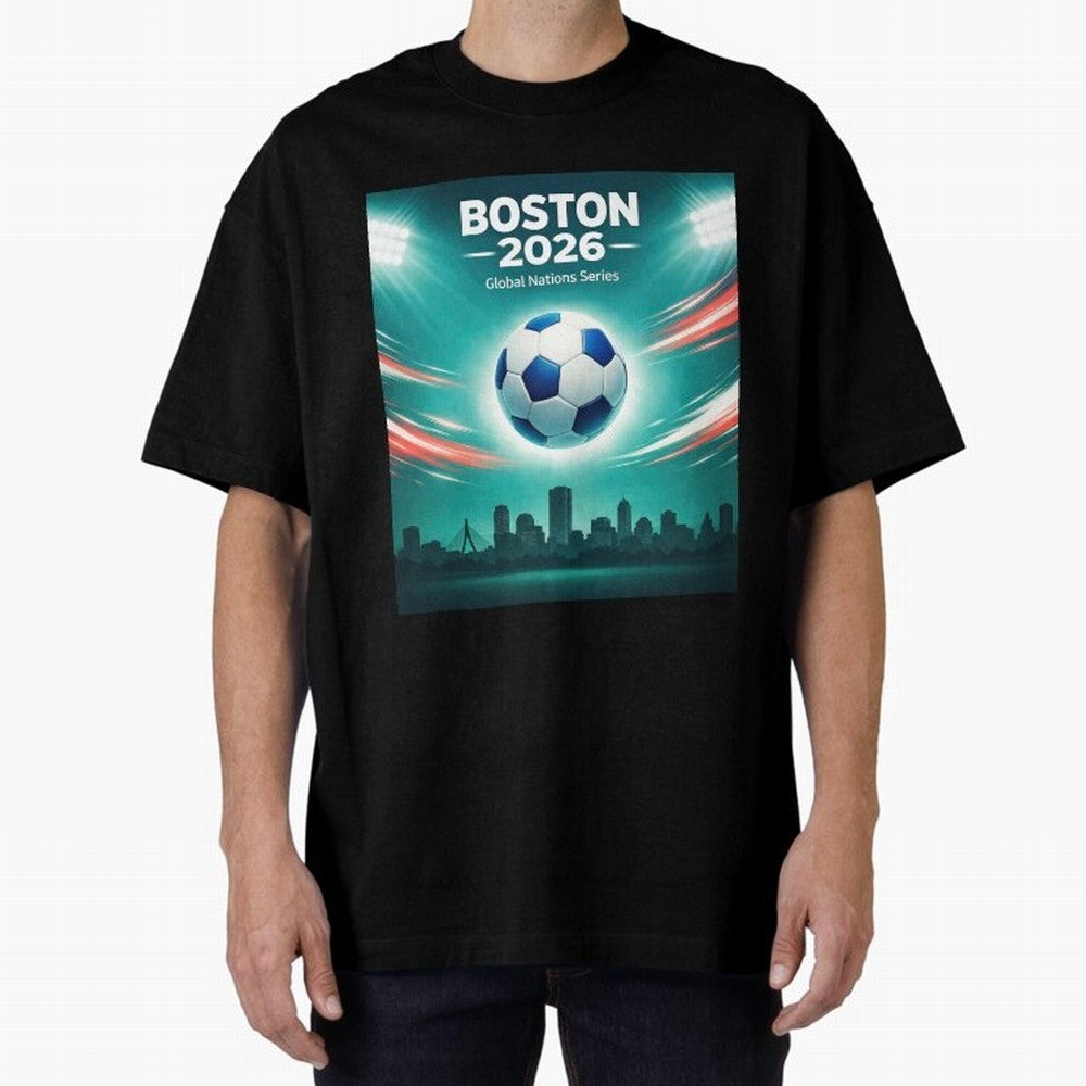 Boston 2026 Soccer Event Oversized T-Shirt Honor Champions and Dreams in Match Day Hype around FIFA World Cup 2026 Group Stage, Cristiano Ronaldo, Argentina, Goal Celebration Energy, Supporter Heritage, Football Icons and Worldwide Tournament Joy;