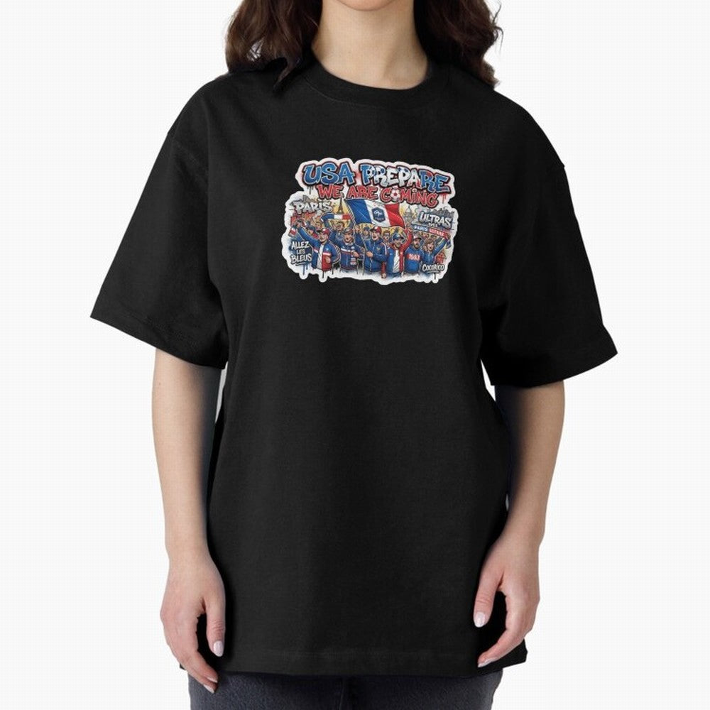 France Soccer Fans 2026 Sticker We Are Coming Oversized T-Shirt Celebrate the Road through FIFA World Cup 2026 Group Stage Capturing Mbappe, Spain Energy, Retro Football Energy, Iconic Rivalries, Trophy Chase Drama and Stadium Atmosphere; Perfect