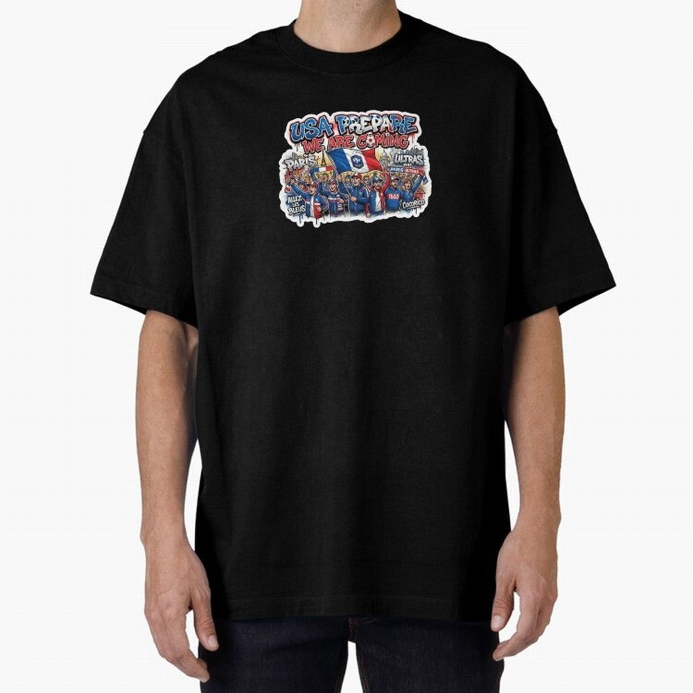 France Soccer Fans 2026 Sticker We Are Coming Oversized T-Shirt Celebrate the Road through FIFA World Cup 2026 Group Stage Capturing Mbappe, Spain Energy, Retro Football Energy, Iconic Rivalries, Trophy Chase Drama and Stadium Atmosphere; Perfect
