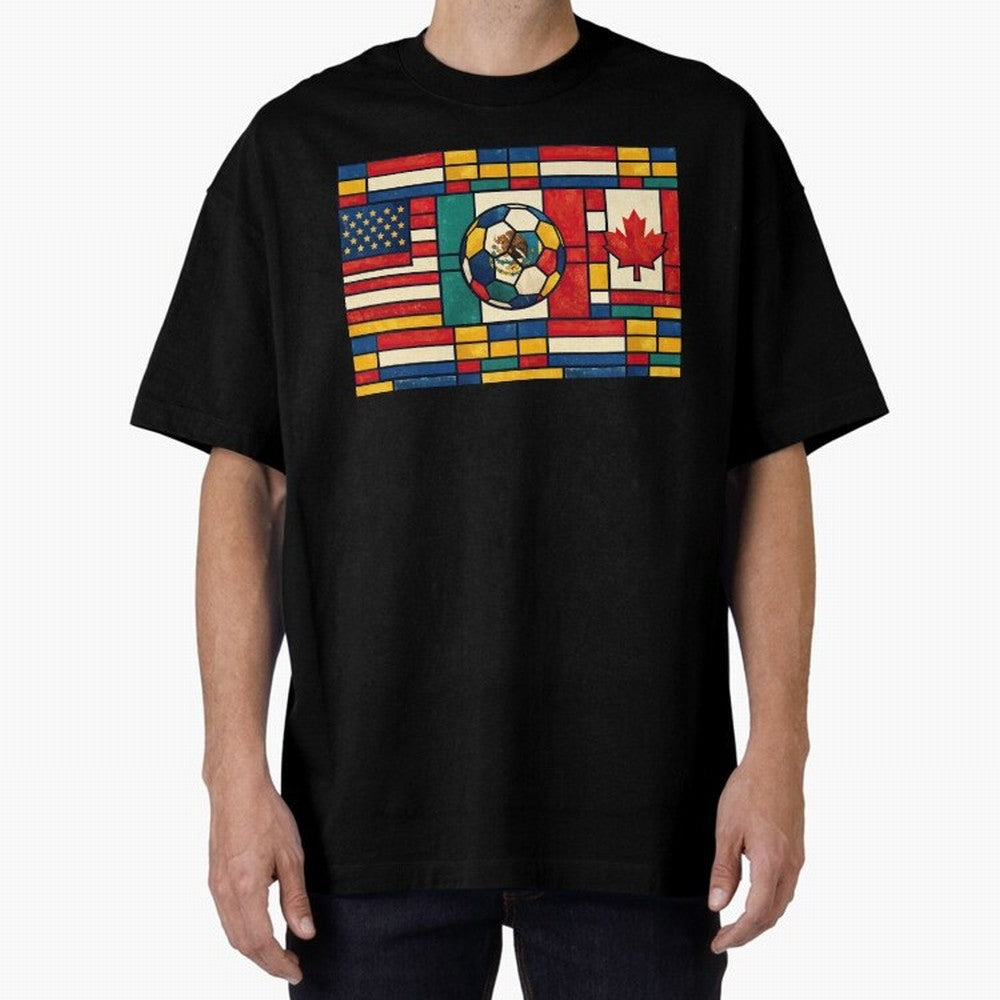 Elegant World Cup Stadiums Geometrical | Soccer Flags Mexico Canada USA Oversized T-Shirt Capture FIFA World Cup 2026 Group Stage Centered on Cristiano Ronaldo, England and Germany Energy, Fan Favorite Moments, National Team Passion, Big Match