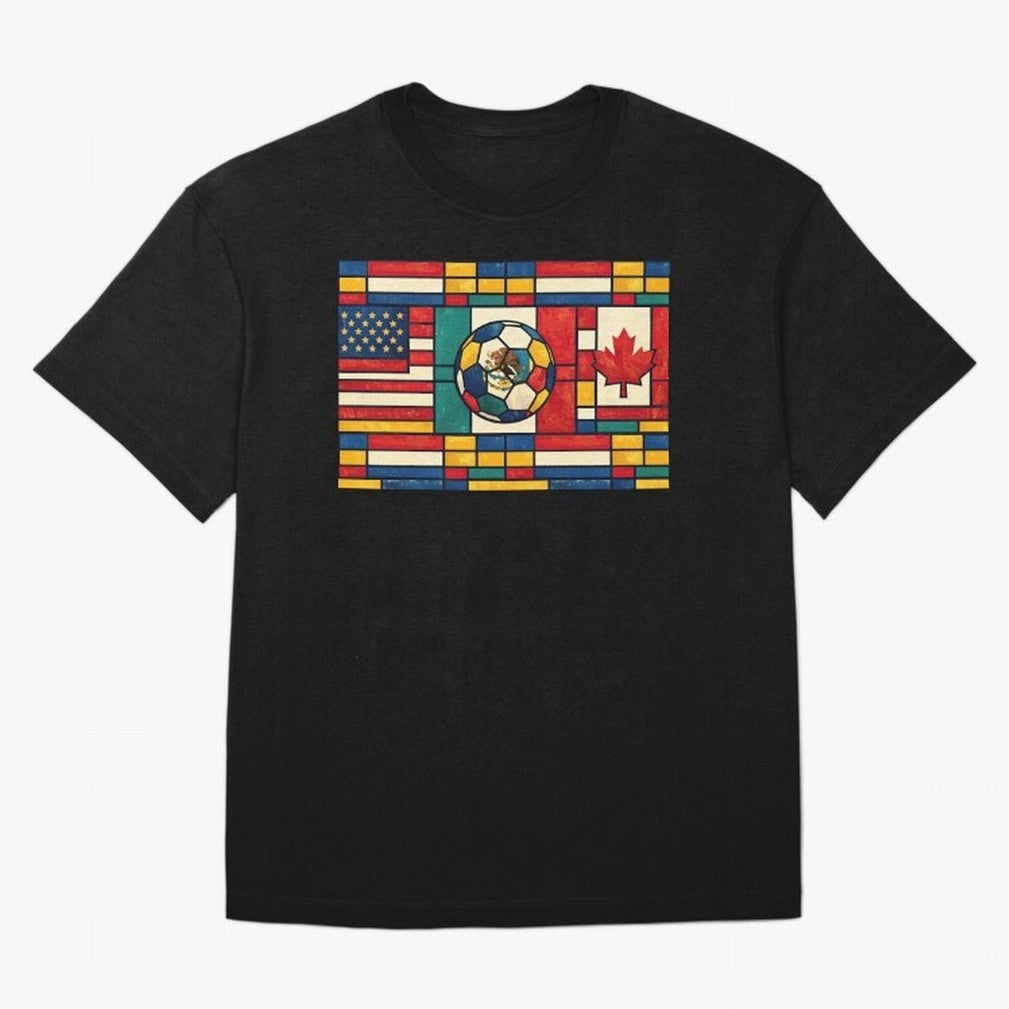 Elegant World Cup Stadiums Geometrical | Soccer Flags Mexico Canada USA Oversized T-Shirt Capture FIFA World Cup 2026 Group Stage Centered on Cristiano Ronaldo, England and Germany Energy, Fan Favorite Moments, National Team Passion, Big Match