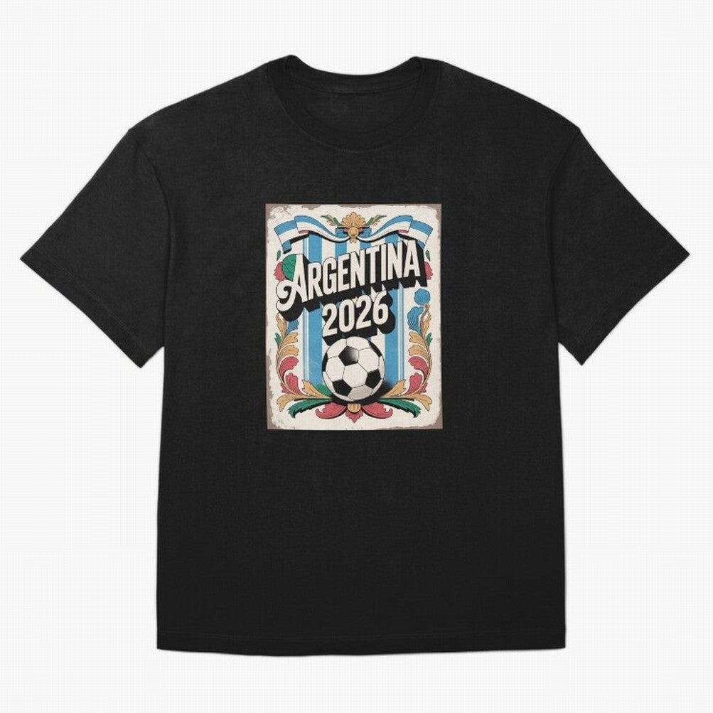Argentina World Cup 2026 Filete Porte?o Vintage Football Poster - Buenos Aires Folk Art Fan Design Oversized T-Shirt Get Ready for FIFA World Cup 2026 Group Stage Celebrating CR7, Portugal, Spain and Germany Energy, Stadium Memories, Football