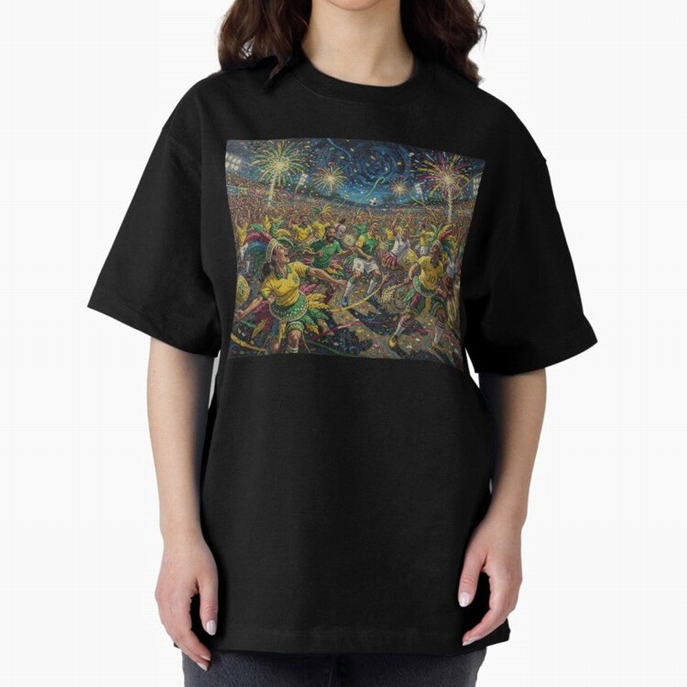 Celebration at Brazilian Football Match World Cup 2026 Vibes Oversized T-Shirt Celebrate Rivalries and Pride in Global Football Passion for FIFA World Cup 2026, Inspired by Haaland and Mbappe, England, France and Netherlands, Champion Mindset,