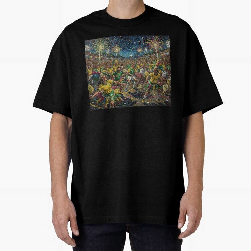 Celebration at Brazilian Football Match World Cup 2026 Vibes Oversized T-Shirt Celebrate Rivalries and Pride in Global Football Passion for FIFA World Cup 2026, Inspired by Haaland and Mbappe, England, France and Netherlands, Champion Mindset,