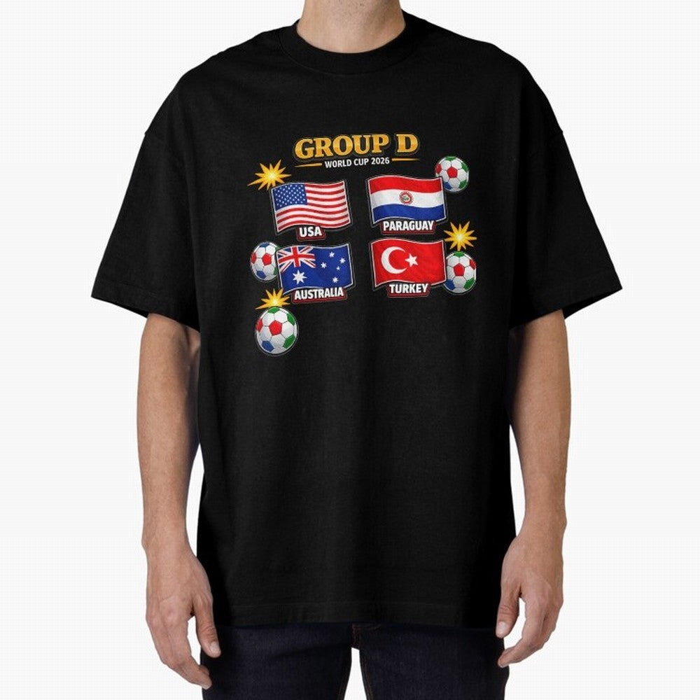 Group?D?¨C?World?Cup?2026?Flags Oversized T-Shirt Turn Every Weekend Toward Match Day Hype around FIFA World Cup 2026, CR7 and Messi, Spain, Supporter Pride, Iconic Celebrations, Legendary Names and Global Match Day Energy; Created for Match Day