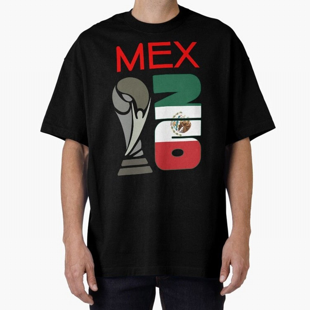 Mexico 2026 Soccer World Cup Trophy Mexican Flag Design Oversized T-Shirt Elevate FIFA World Cup 2026 Group Stage for Fans of Neymar, Haaland and Cristiano Ronaldo and Germany, Bringing Match Day Excitement, Supporter Culture, Golden Goals and