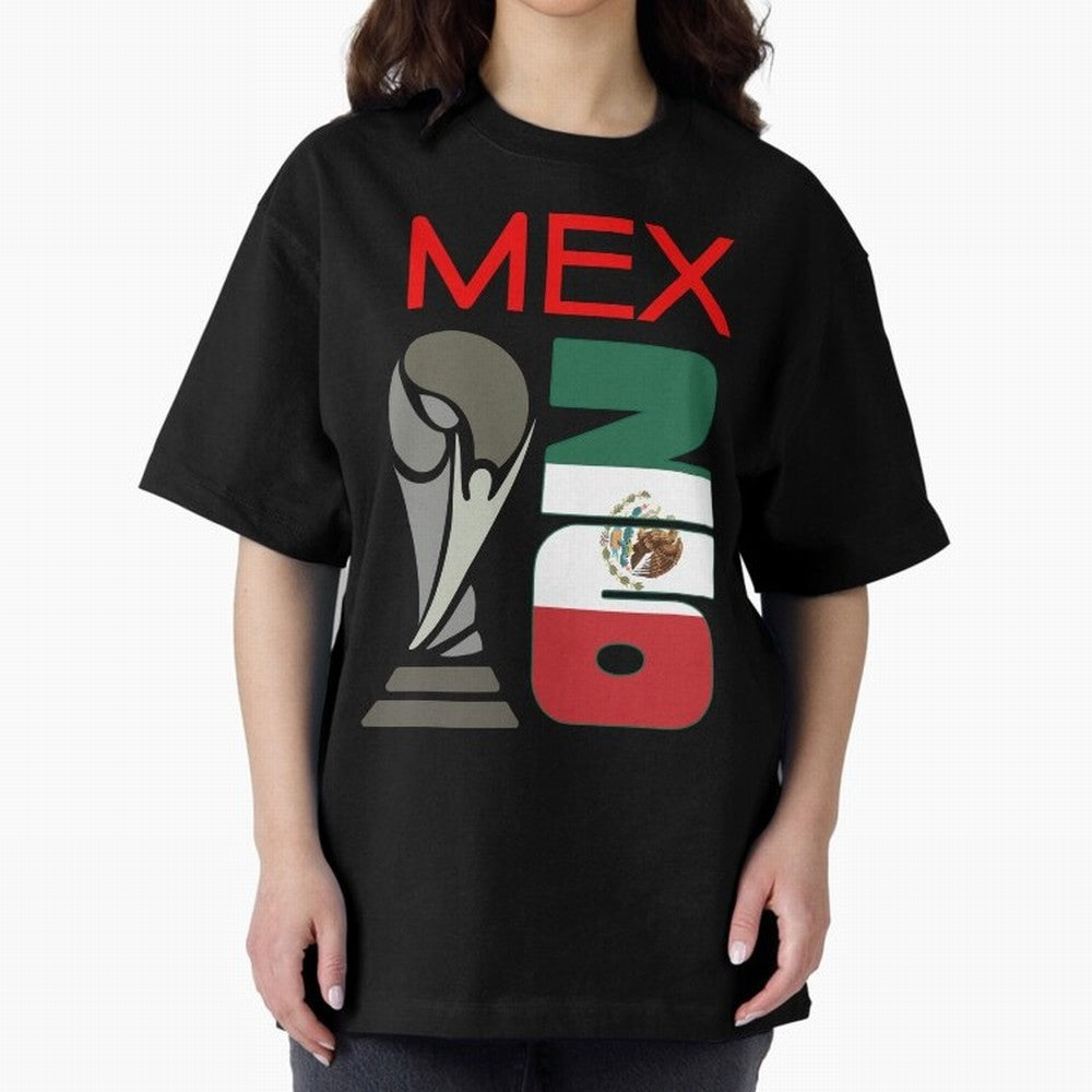 Mexico 2026 Soccer World Cup Trophy Mexican Flag Design Oversized T-Shirt Elevate FIFA World Cup 2026 Group Stage for Fans of Neymar, Haaland and Cristiano Ronaldo and Germany, Bringing Match Day Excitement, Supporter Culture, Golden Goals and