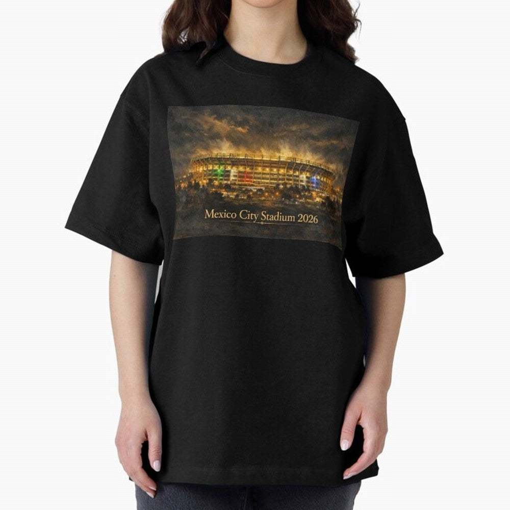 Mexico City Stadium at Night Oversized T-Shirt Experience the Global Stage of FIFA World Cup 2026 USA Canada Mexico Spirit, Built around Spain, Neymar, Haaland and Cristiano Ronaldo, Global Supporter Spirit, Legendary Goals, National Colors and