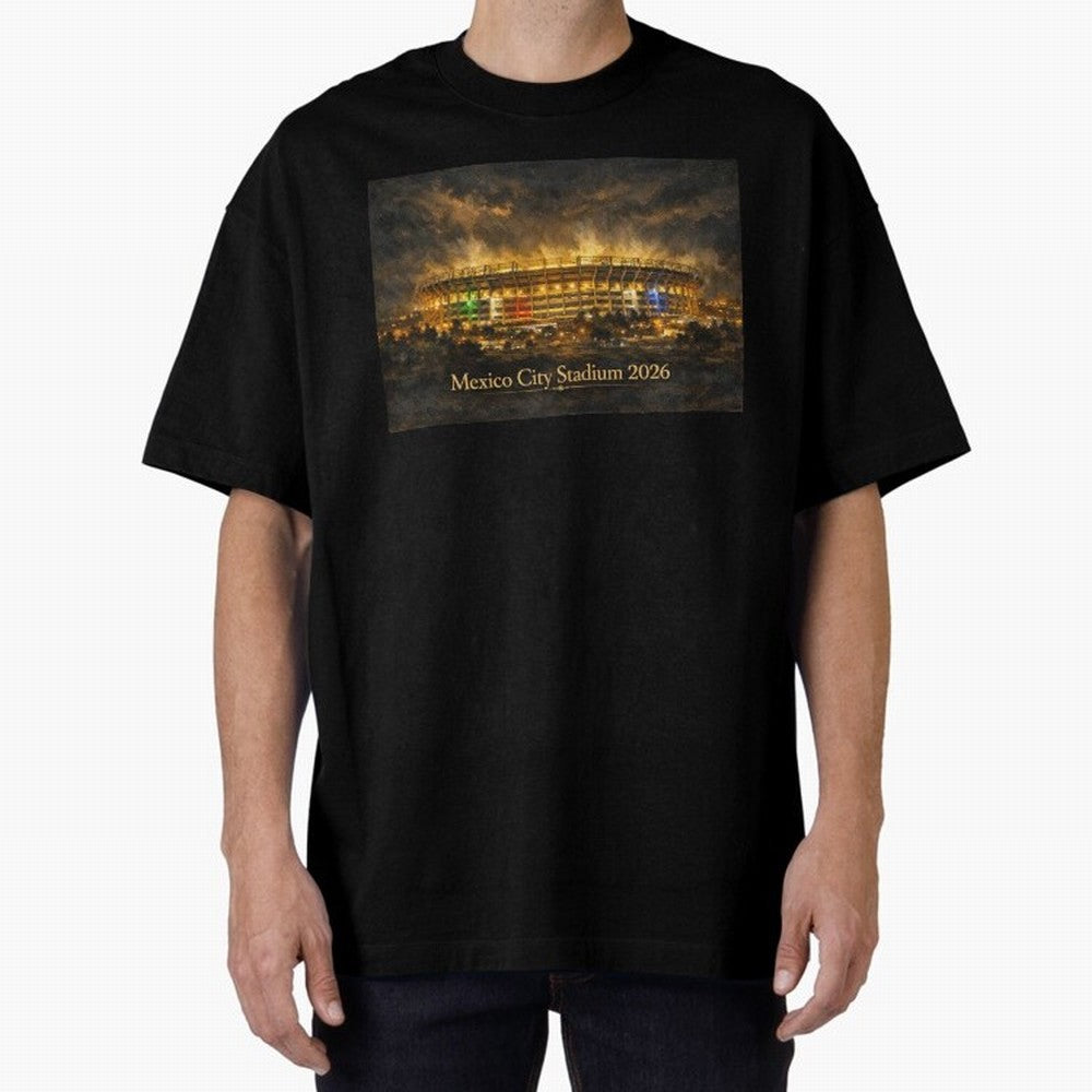 Mexico City Stadium at Night Oversized T-Shirt Experience the Global Stage of FIFA World Cup 2026 USA Canada Mexico Spirit, Built around Spain, Neymar, Haaland and Cristiano Ronaldo, Global Supporter Spirit, Legendary Goals, National Colors and
