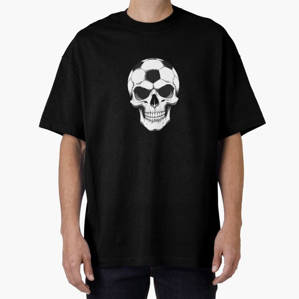 Soccer Skull in Goal Net - Dark Soccer Death Goal Oversized T-Shirt Bring a Vintage Feel to Global Football Passion for FIFA World Cup 2026, Filled with Messi, Argentina and Brazil, Football Passion, Legendary Performances, Festival Vibes and