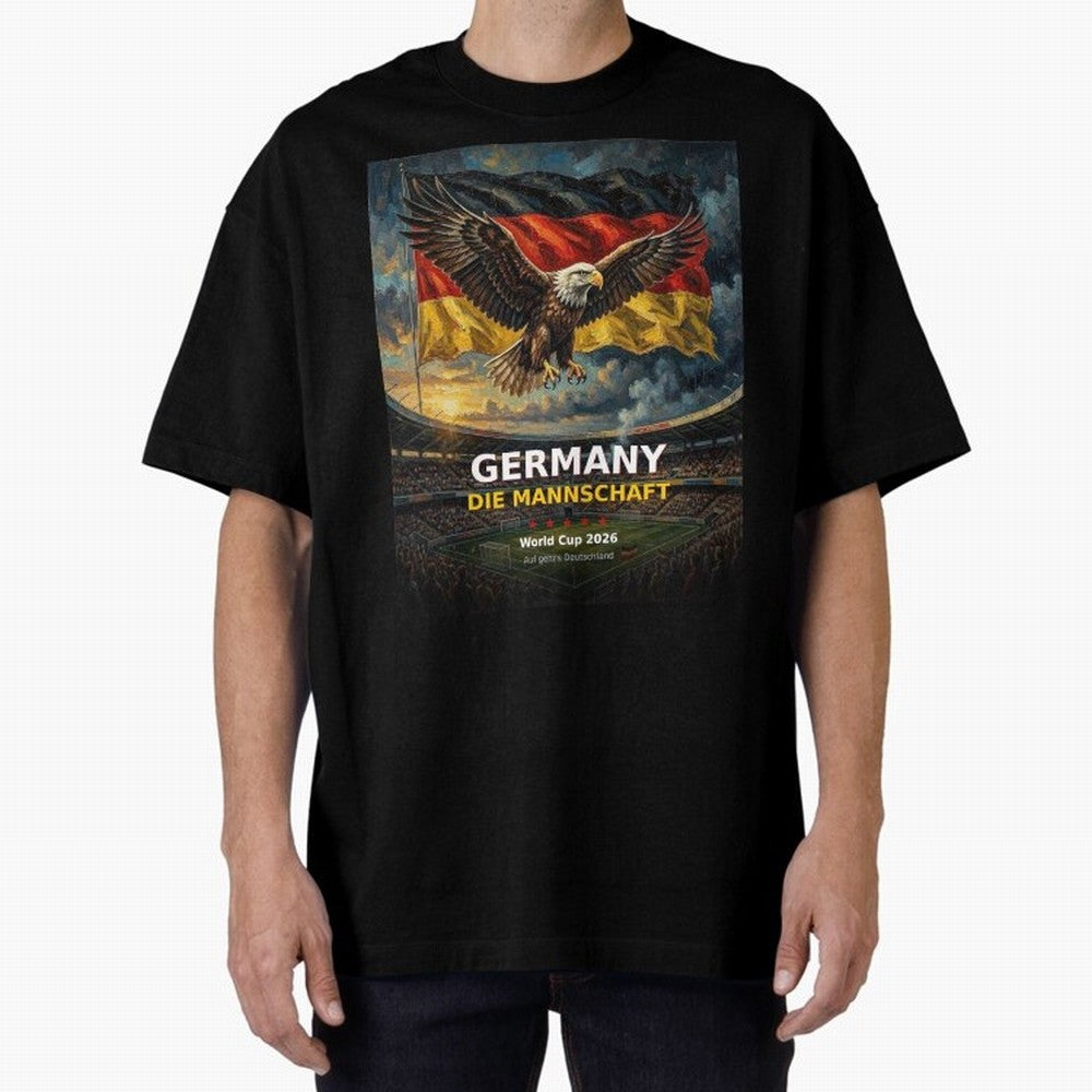 Germany Die Mannschaft - World Cup 2026 Soccer Fan Tee Oversized T-Shirt Celebrate Fan Favorites in Match Day Hype around FIFA World Cup 2026 Group Stage, Messi, CR7 and Mbappe, Germany, Sports Nostalgia, International Competition, Famous Players