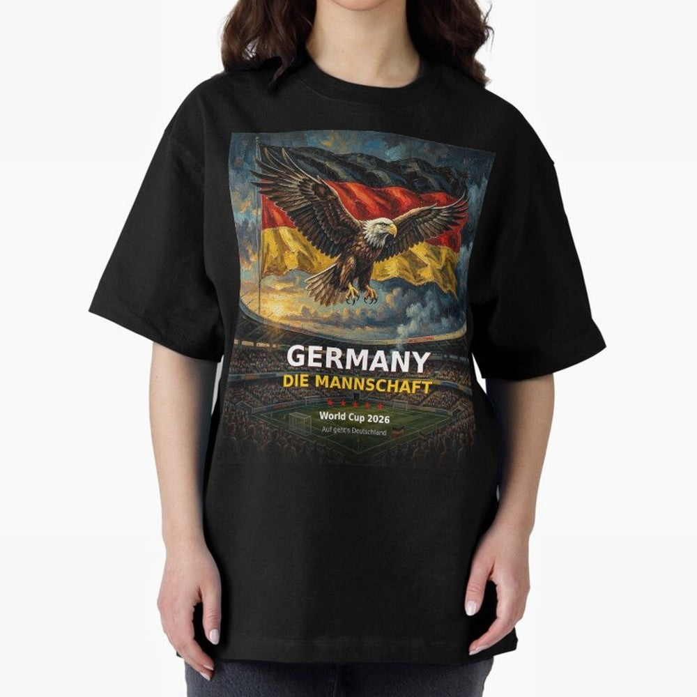 Germany Die Mannschaft - World Cup 2026 Soccer Fan Tee Oversized T-Shirt Celebrate Fan Favorites in Match Day Hype around FIFA World Cup 2026 Group Stage, Messi, CR7 and Mbappe, Germany, Sports Nostalgia, International Competition, Famous Players