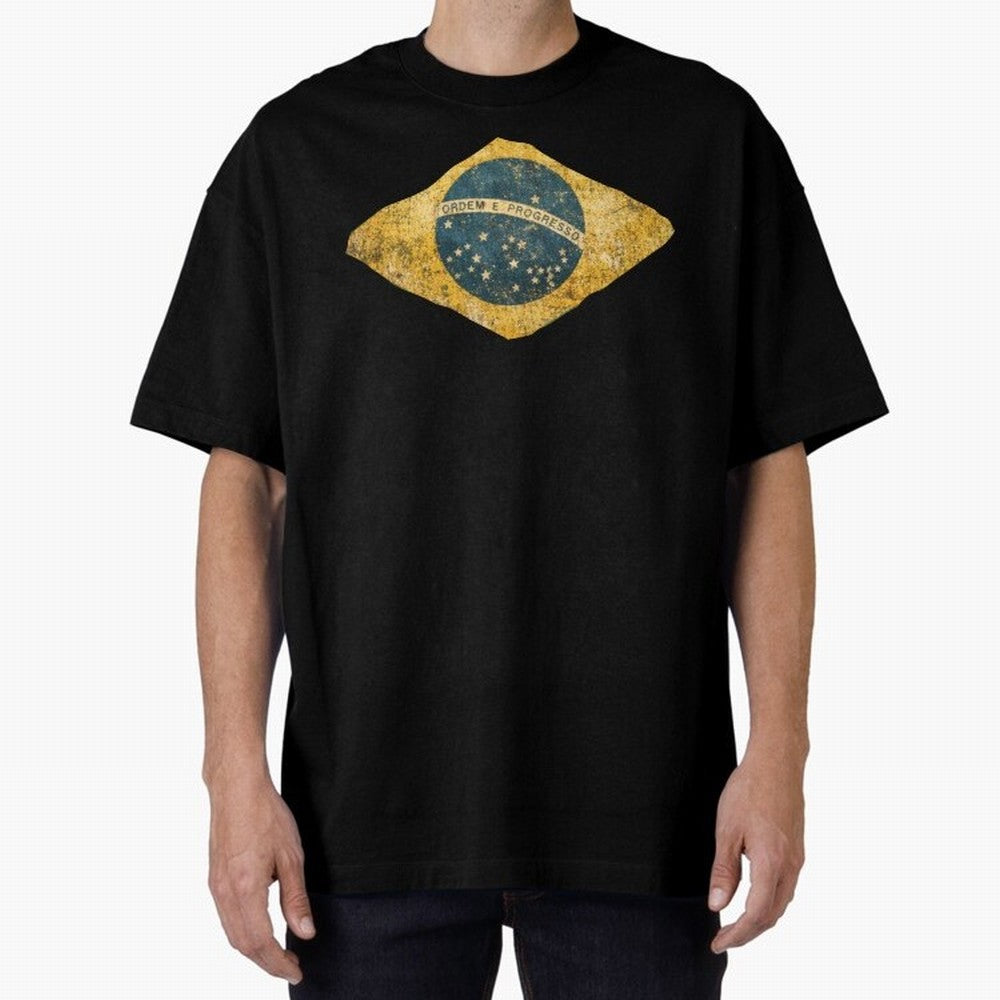 Vintage Brazil Flag Soccer Fan Design Oversized T-Shirt Bring FIFA World Cup 2026 Spirit, Made for England, France and Netherlands, Mbappe and Neymar, Supporter Pride, Iconic Celebrations, Legendary Names and Global Match Day Energy; Created for