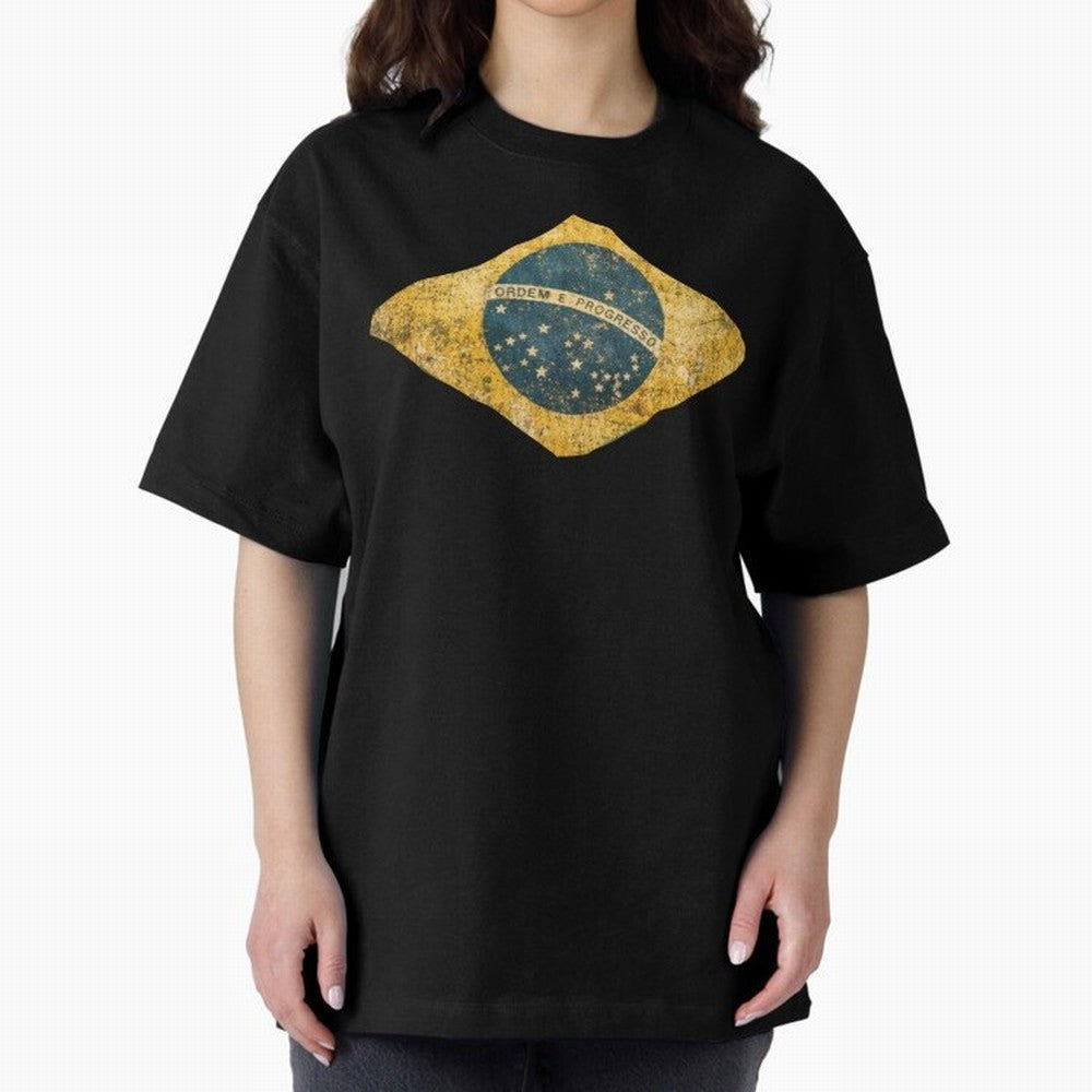 Vintage Brazil Flag Soccer Fan Design Oversized T-Shirt Bring FIFA World Cup 2026 Spirit, Made for England, France and Netherlands, Mbappe and Neymar, Supporter Pride, Iconic Celebrations, Legendary Names and Global Match Day Energy; Created for