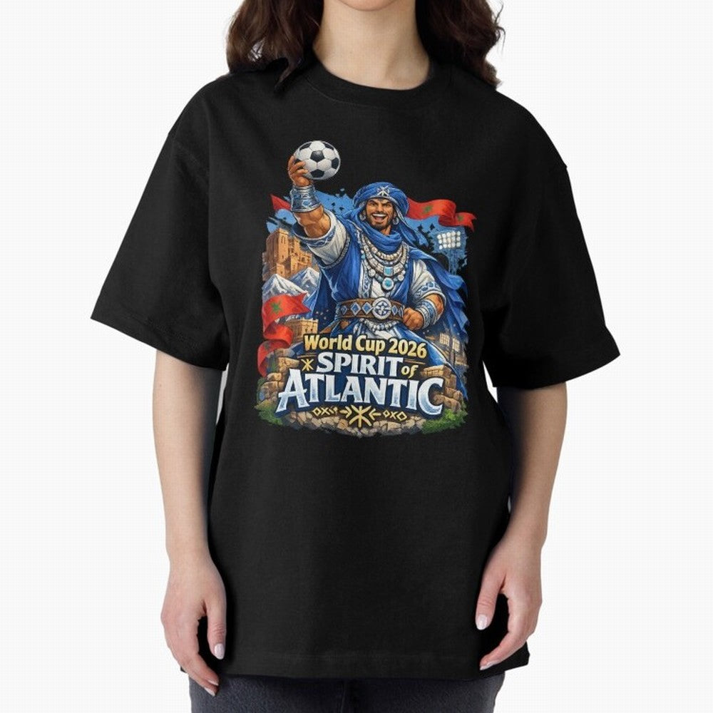Moroccan World Cup 2026 Spirit of Atlantic Oversized T-Shirt Honor the Beautiful Game during FIFA World Cup 2026 Group Stage Spirit, Celebrating Spain, CR7, Goal Celebration Energy, Supporter Heritage, Football Icons and Worldwide Tournament Joy;