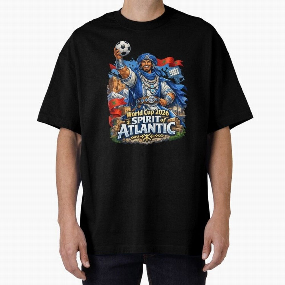 Moroccan World Cup 2026 Spirit of Atlantic Oversized T-Shirt Honor the Beautiful Game during FIFA World Cup 2026 Group Stage Spirit, Celebrating Spain, CR7, Goal Celebration Energy, Supporter Heritage, Football Icons and Worldwide Tournament Joy;
