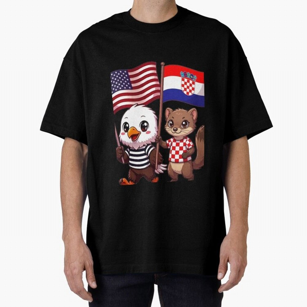 The American eagle and its friend, the Croatian marten Oversized T-Shirt Make Your Look Match Match Day Hype around FIFA World Cup 2026, CR7, Netherlands, Game Day Rituals, Football Legends, Country Pride and the Road to the Final; Ideal for