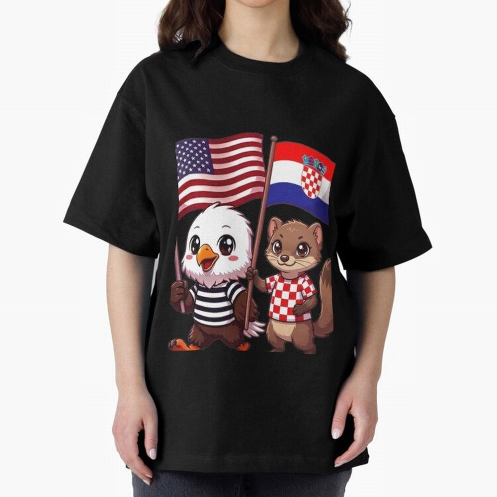 The American eagle and its friend, the Croatian marten Oversized T-Shirt Make Your Look Match Match Day Hype around FIFA World Cup 2026, CR7, Netherlands, Game Day Rituals, Football Legends, Country Pride and the Road to the Final; Ideal for
