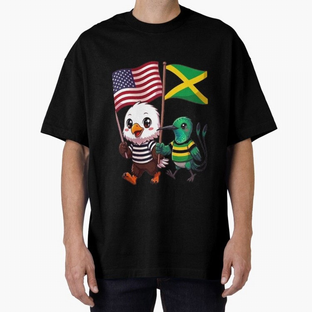 The American eagle and its friend, the Jamaican hummingbird Oversized T-Shirt Show Your Stadium Side during Global Football Passion for FIFA World Cup 2026 Group Stage, Centered on Haaland and Mbappe, Portugal, Champion Mindset, Group Stage Buzz,
