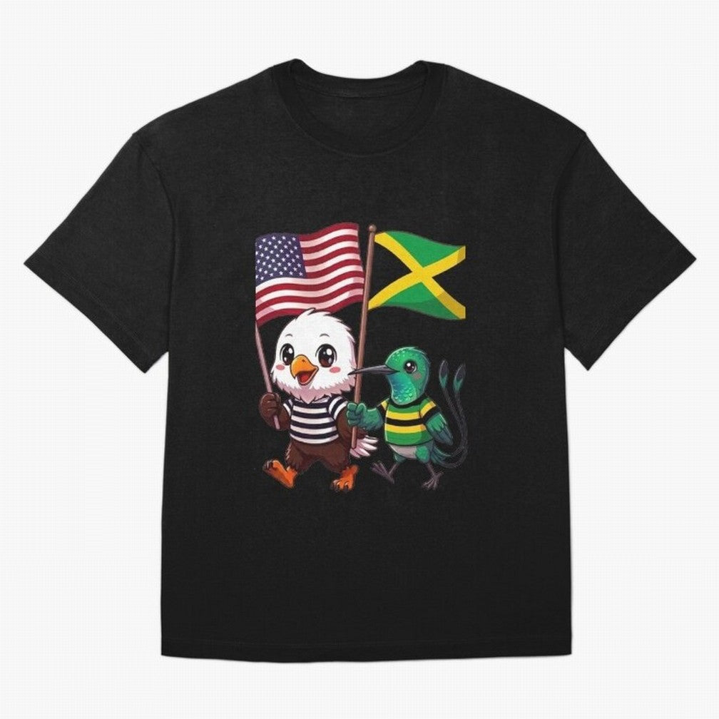 The American eagle and its friend, the Jamaican hummingbird Oversized T-Shirt Show Your Stadium Side during Global Football Passion for FIFA World Cup 2026 Group Stage, Centered on Haaland and Mbappe, Portugal, Champion Mindset, Group Stage Buzz,