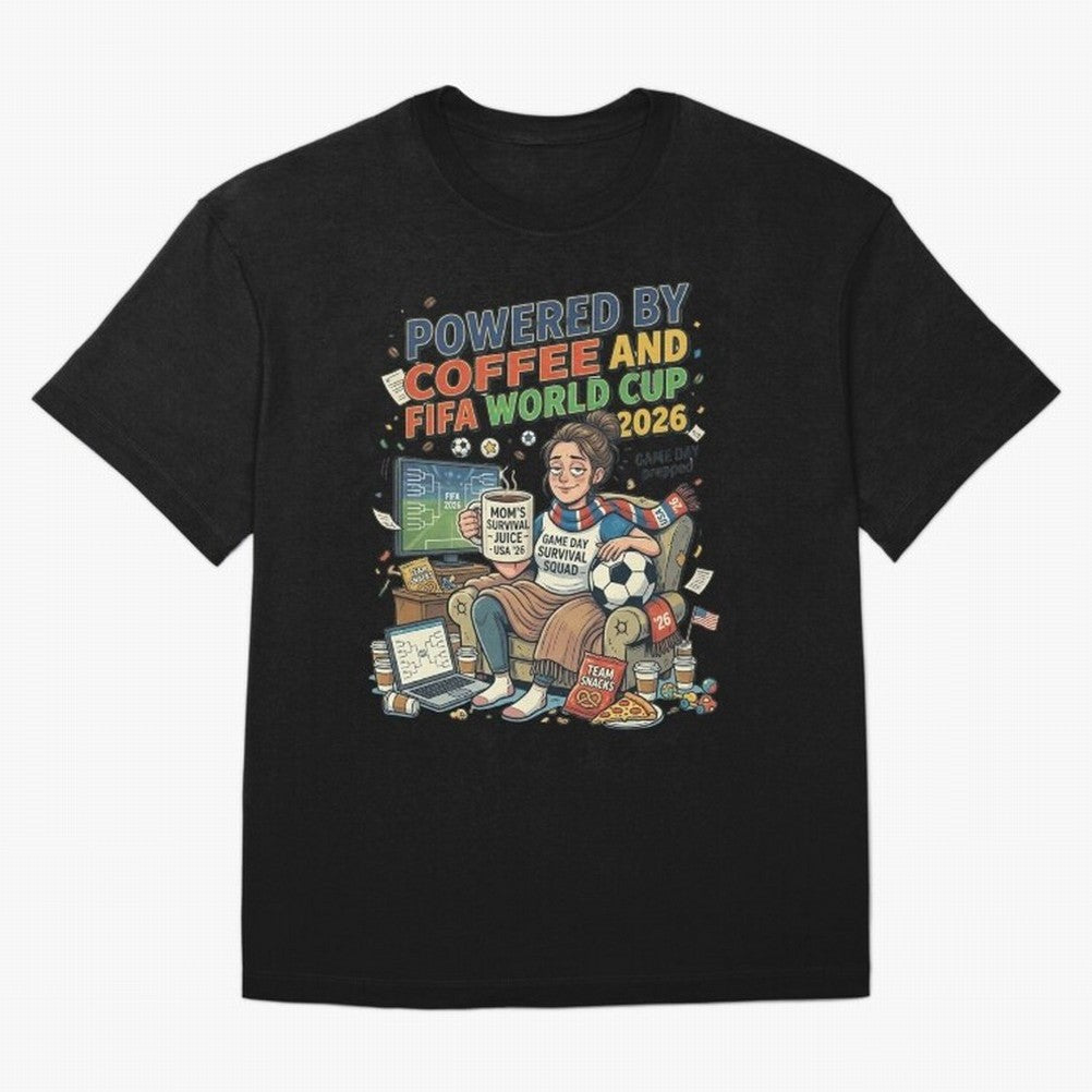Soccer Mom Powered By Coffee And FIFA World Cup 2026 Funny USA Football Design Oversized T-Shirt Honor the Beautiful Game during Match Day Hype around FIFA World Cup 2026 USA Canada Mexico, CR7, England and Germany, Soccer Culture, Superstar