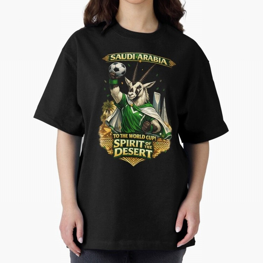 Saudi Arabia World Cup Desert Spirit Oversized T-Shirt Celebrate Soccer Greatness during FIFA World Cup 2026 Group Stage Spirit, Built around Brazil, Portugal and Argentina, Messi, CR7 and Mbappe, Football History, Final Match Energy, Crowd Noise