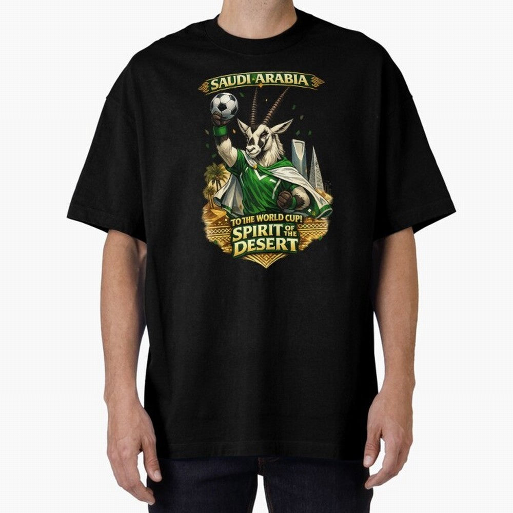 Saudi Arabia World Cup Desert Spirit Oversized T-Shirt Celebrate Soccer Greatness during FIFA World Cup 2026 Group Stage Spirit, Built around Brazil, Portugal and Argentina, Messi, CR7 and Mbappe, Football History, Final Match Energy, Crowd Noise