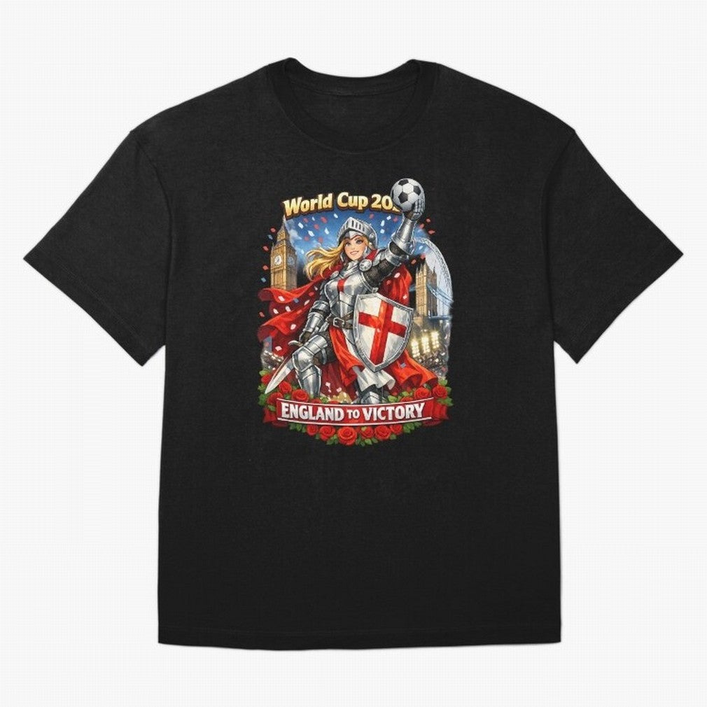 England To Victory Knight World Cup 2026 Oversized T-Shirt Celebrate Unforgettable Nights in FIFA World Cup 2026 Group Stage Driven by Mbappe and Neymar, England and Germany Energy, Championship Spirit, Famous Goals, Roaring Crowds and