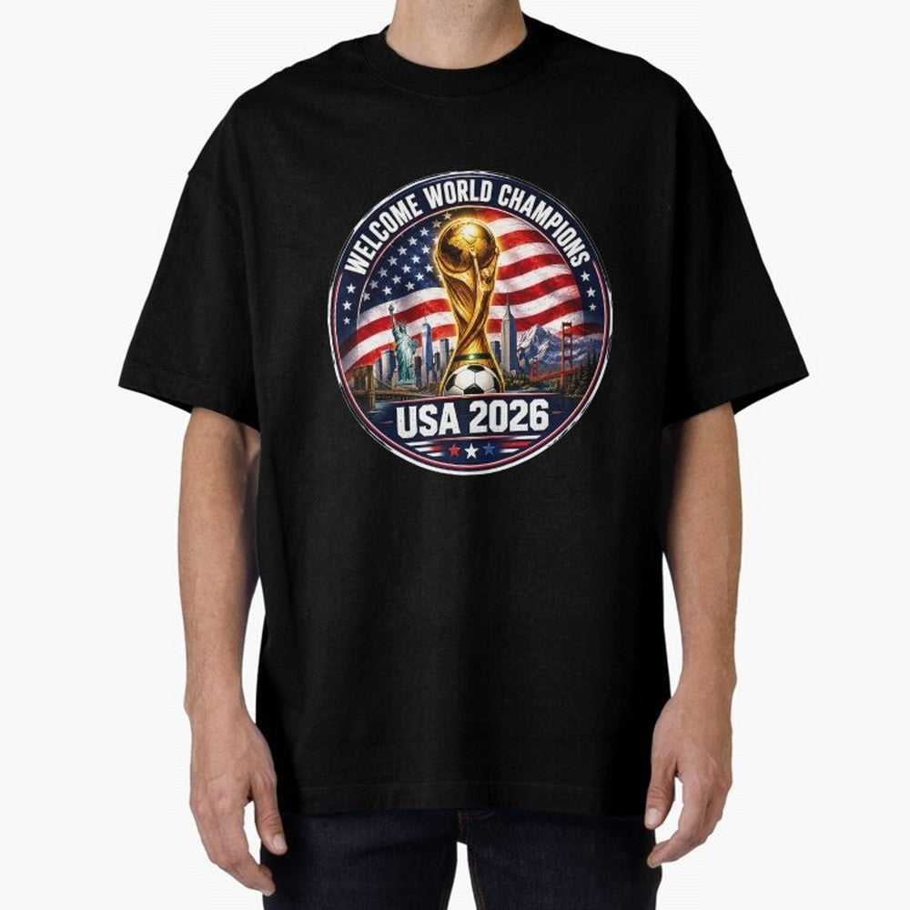 World Cup 2026 Celebration T-Shirt | USA Canada Mexico Soccer Fan Tee Oversized T-Shirt Represent the Passion of Match Day Hype around FIFA World Cup 2026 Group Stage, Messi and Cristiano Ronaldo, France and Portugal, Vintage Soccer Flavor, Modern
