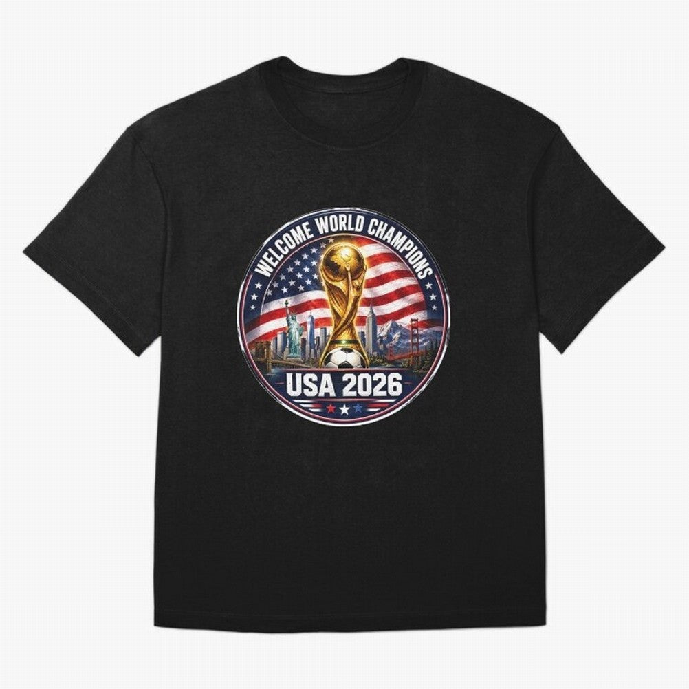 World Cup 2026 Celebration T-Shirt | USA Canada Mexico Soccer Fan Tee Oversized T-Shirt Represent the Passion of Match Day Hype around FIFA World Cup 2026 Group Stage, Messi and Cristiano Ronaldo, France and Portugal, Vintage Soccer Flavor, Modern