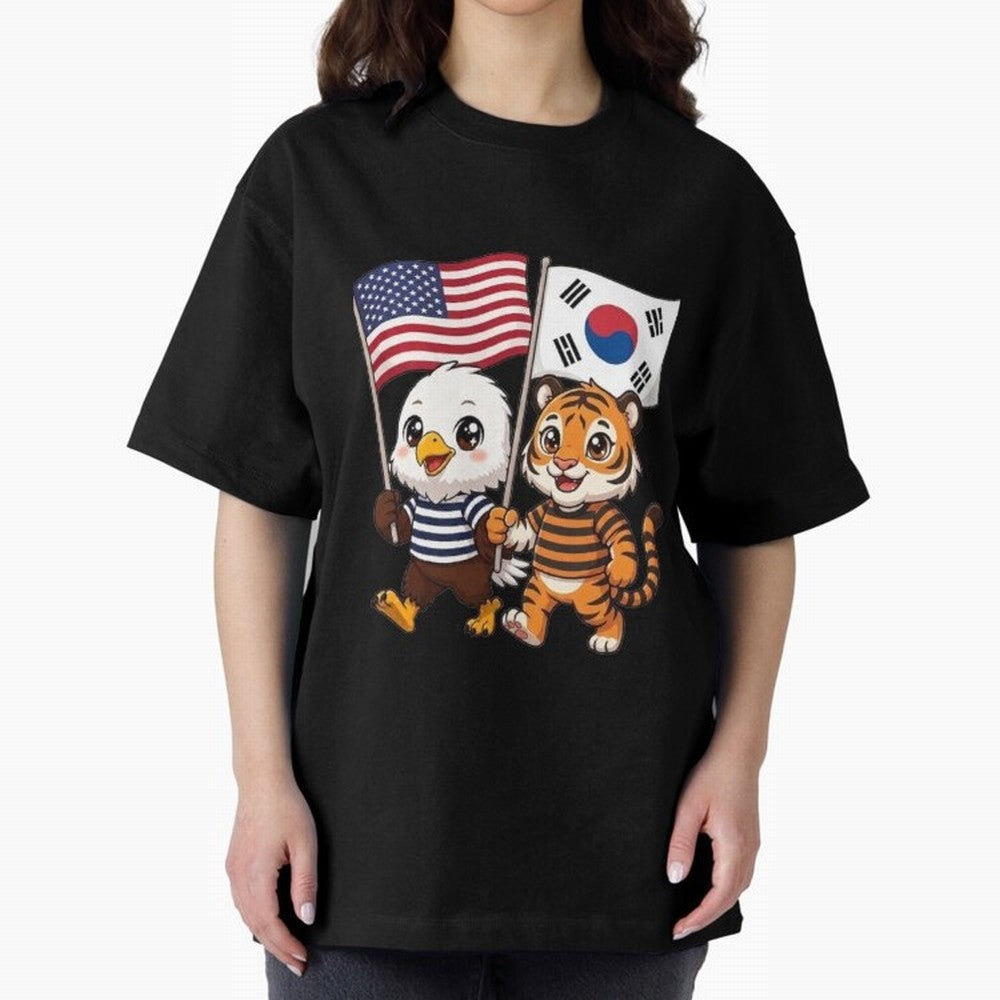 The American eagle and its friend the South Korean tiger Oversized T-Shirt Celebrate National Team Dreams in Match Day Hype around FIFA World Cup 2026 USA Canada Mexico, CR7 and Messi, England, France and Netherlands, Worldwide Fan Energy, Dramatic