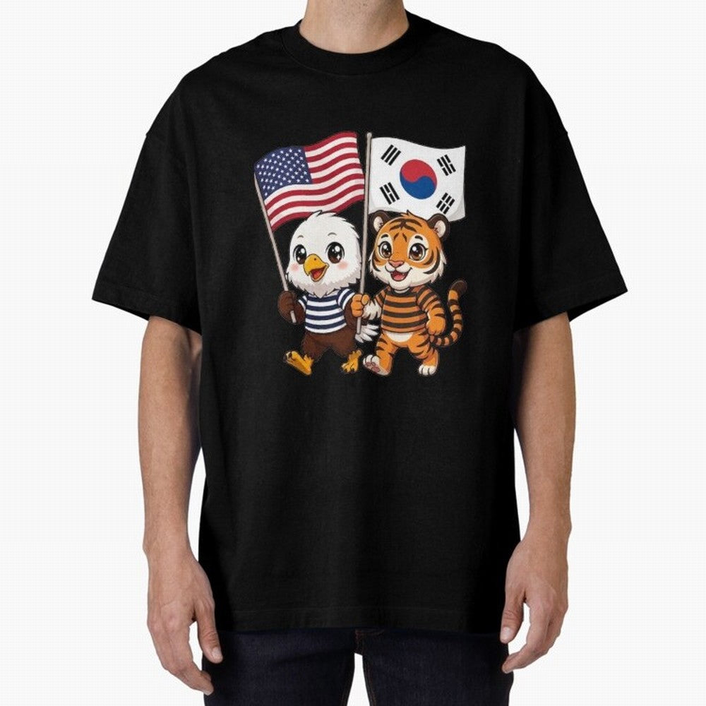 The American eagle and its friend the South Korean tiger Oversized T-Shirt Celebrate National Team Dreams in Match Day Hype around FIFA World Cup 2026 USA Canada Mexico, CR7 and Messi, England, France and Netherlands, Worldwide Fan Energy, Dramatic